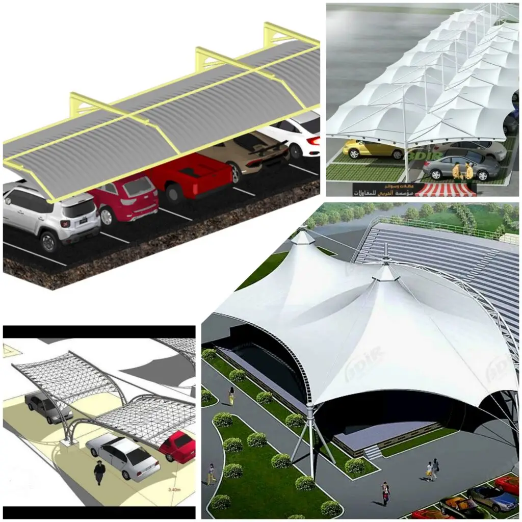 معاينة موقع لتركيب مظلة مع تحديد المقاسات والمساحة بدقة. alt text 2: تصميم أولي لمظلة خارجية قبل التنفيذ يوضح شكل الهيكل والمساحة. alt text 3: فريق هندسي يقوم بمعاينة موقع لتحديد نوع المظلة الأنسب. alt text 4: رسم تصميمي احترافي لمظلة خارجية جاهز للتنفيذ.