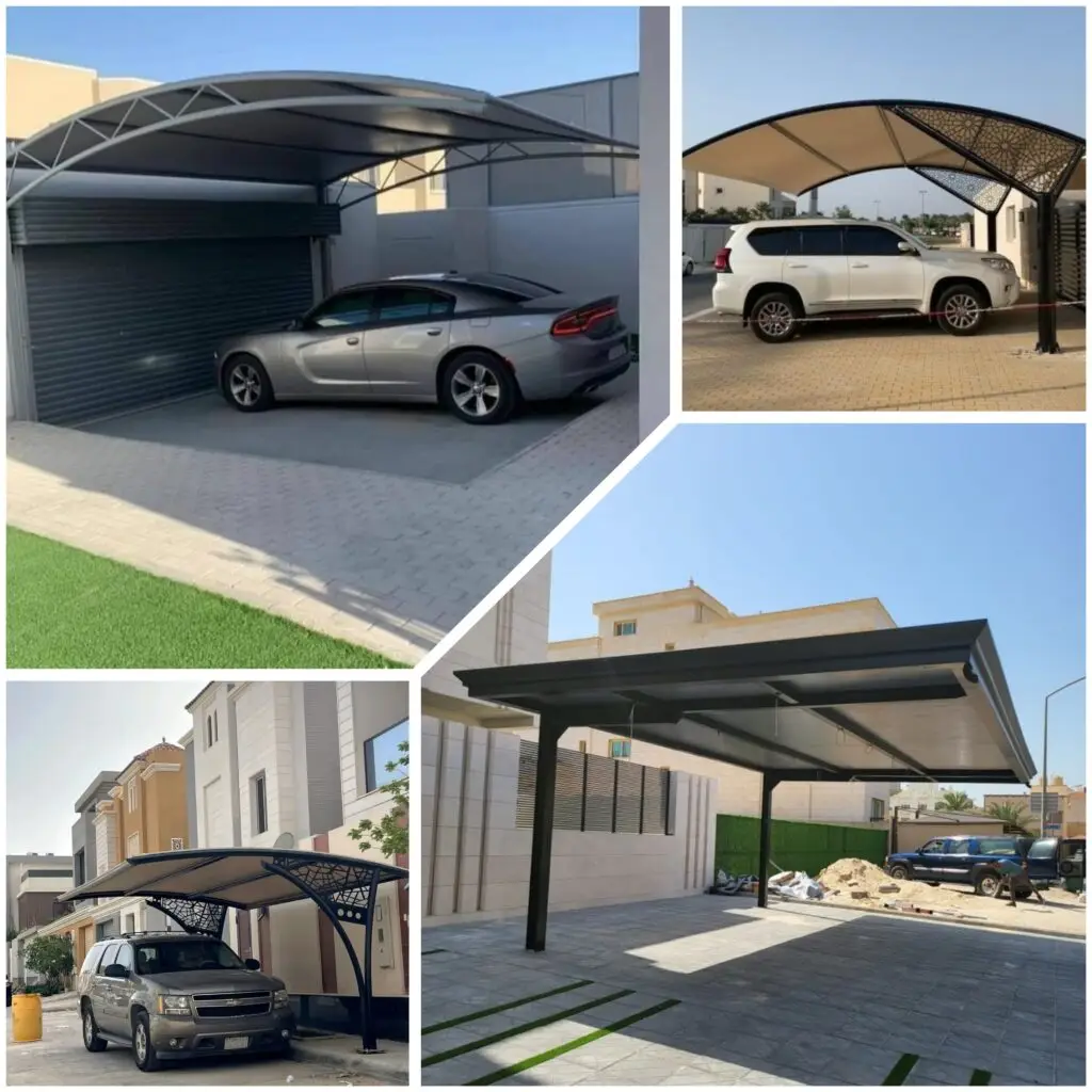 فحص نهائي لمظلة بعد التشطيب والتأكد من جودة التثبيت. alt text 2: تشطيب مظلة خارجية قبل تسليم المشروع للعميل. alt text 3: فريق فني ينهي اللمسات الأخيرة على مظلة منجزة. alt text 4: تسليم مظلة جاهزة بعد مرحلة التشطيب النهائي.