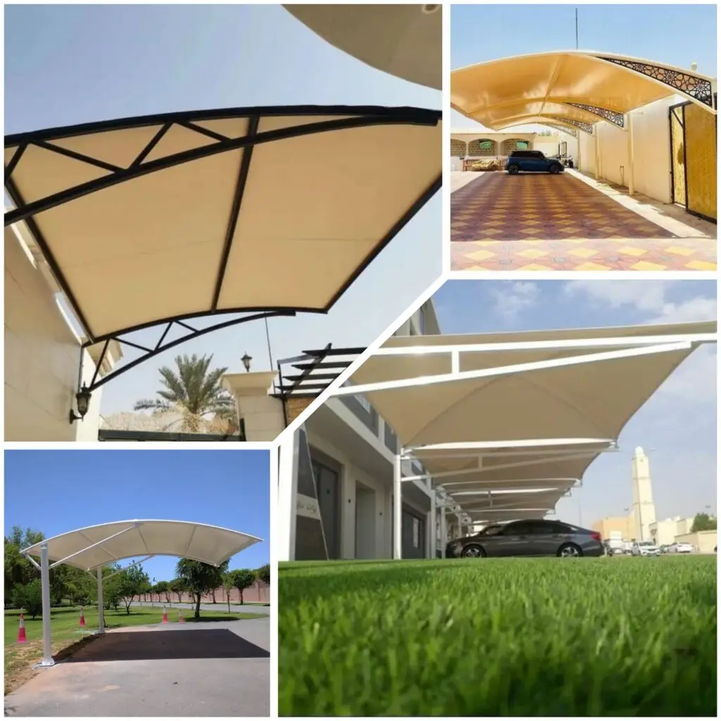 صورة مظلة متحركة كهربائية مع هيكل متين ومواد عالية الجودة، توفر حماية سهلة التحكم للسيارات والمساحات الخارجية