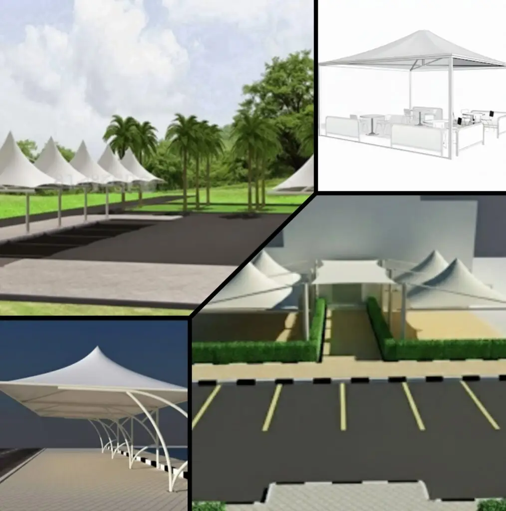 صورة عملية الدراسة الميدانية والتصميم الهندسي لمظلة هرمية لضمان اختيار الهيكل والمواد المثالية