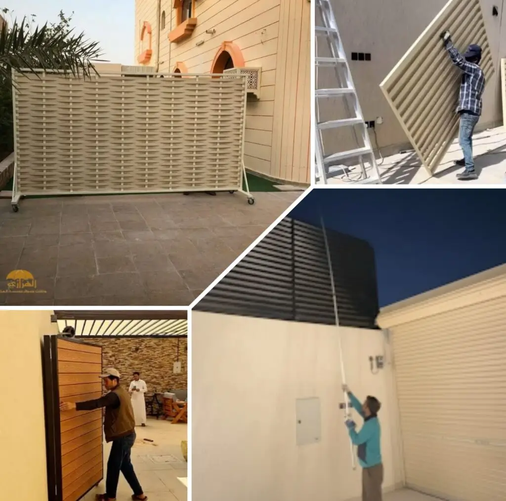 صورة عملية المعاينة والتصميم المخصص لسواتر بلاستيكية، لضمان جودة ومتانة المواد وحماية المساحات الخارجية