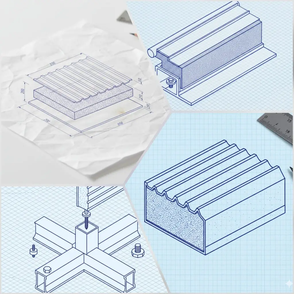 صورة عملية المعاينة والتخطيط لأسطح ساندويتش بانل، لتحديد التصميم والمواد المثالية وخطة التركيب الدقيقة