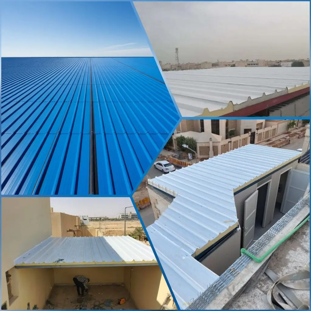 صورة عملية تركيب وتنفيذ أسطح ساندويتش بانل، لضمان التثبيت المتين والأداء الممتاز للمباني