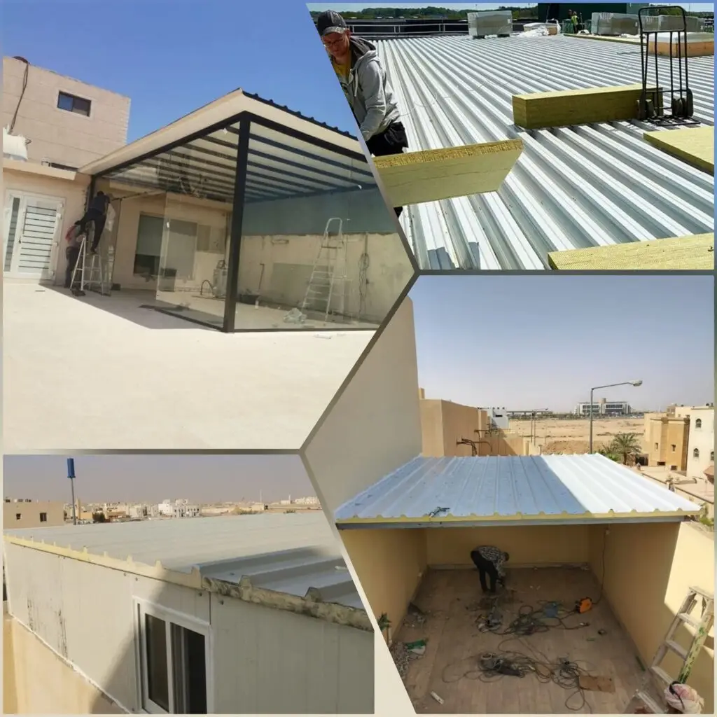 صورة عملية الفحص والتسليم لأسطح ساندويتش بانل، لضمان جودة التركيب والتشطيب وسلامة العزل الحراري والصوتي