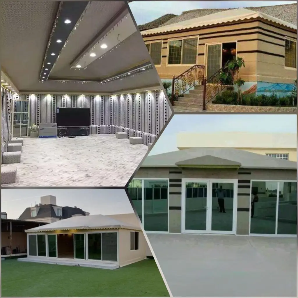 صورة عملية الفحص والتسليم الرسمي لبيت شعر حديث بواجهات زجاجية لضمان الجودة والمتانة قبل الاستخدام